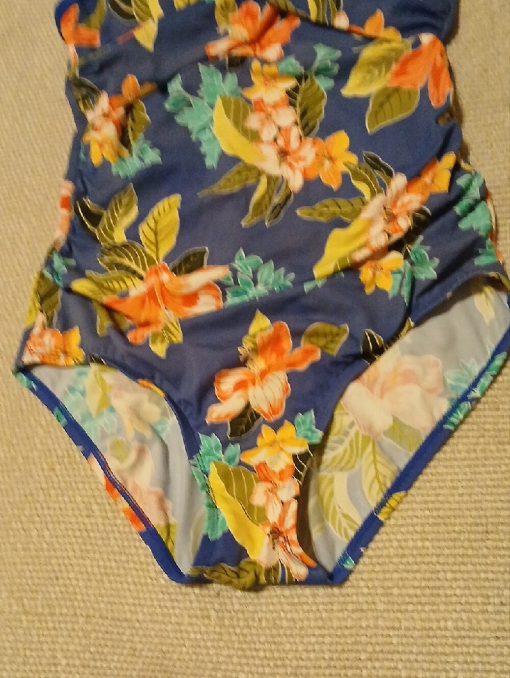 Jantzen Blue Floral One-Piece Swimsuit with Orange & Yellow Blooms - Picture 3 of 8